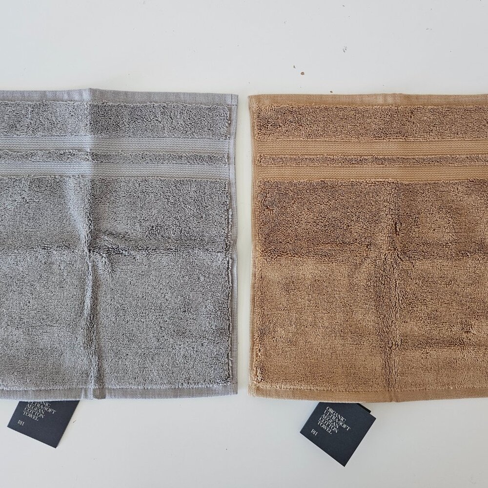 2 x NWT RH RESTORATION HARDWARE Brown & Grey Organic Aegean Cotton Face Towel